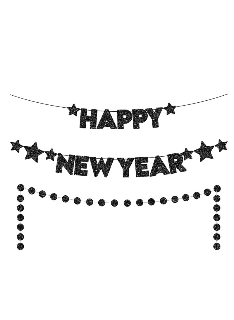 ذا بارتي بوبير لافتة سنة جديدة سعيدة بطول 10 أقدام مع إكليل دائري، لوازم حفلات ليلة رأس السنة الجديدة - Image 1