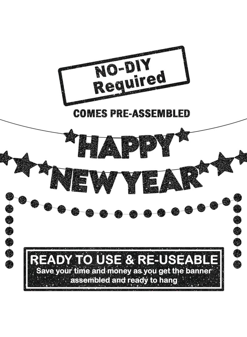 ذا بارتي بوبير لافتة سنة جديدة سعيدة بطول 10 أقدام مع إكليل دائري، لوازم حفلات ليلة رأس السنة الجديدة - Image 4