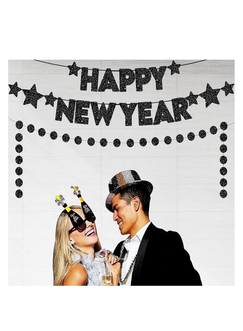 ذا بارتي بوبير لافتة سنة جديدة سعيدة بطول 10 أقدام مع إكليل دائري، لوازم حفلات ليلة رأس السنة الجديدة - Image 5