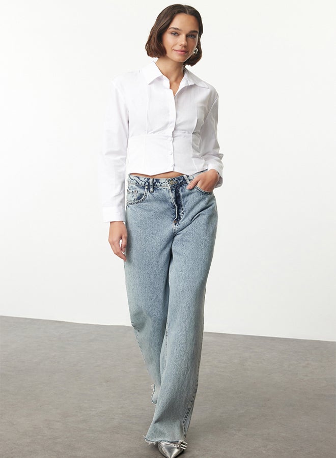 trendyol White Waist Fitted Pattern Woven Shirt - Image 2