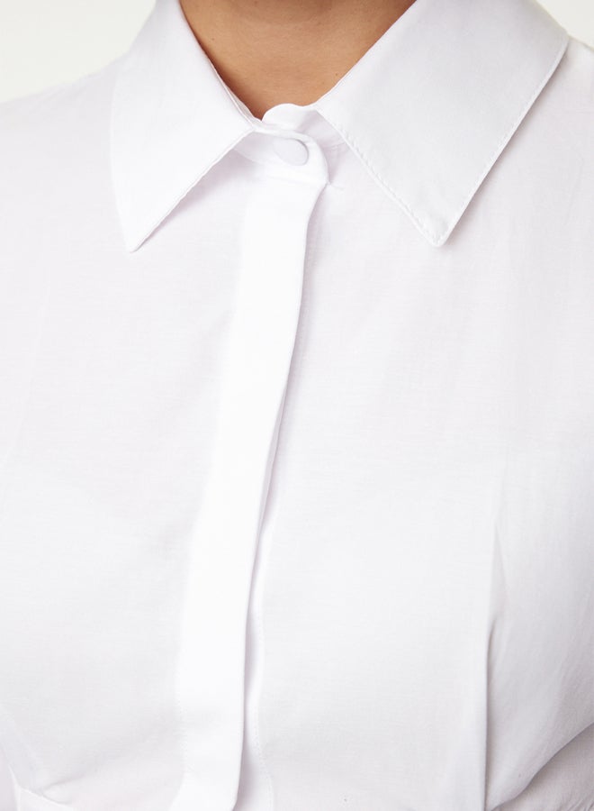 trendyol White Waist Fitted Pattern Woven Shirt - Image 4