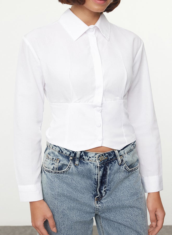 trendyol White Waist Fitted Pattern Woven Shirt - Image 3