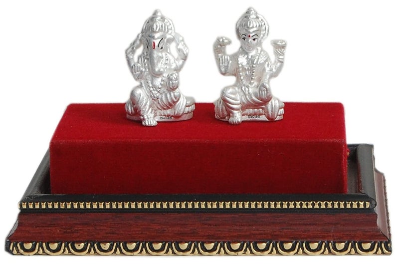ELOISH Pure 999 Silver Action Lakshmi Ganesha Idol With Gift Box. (Silver Ornaments: 8 Grams) - Image 2