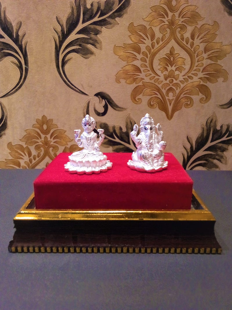 ELOISH Pure 999 Silver Action Lakshmi Ganesha Idol With Gift Box. (Silver Ornaments: 8 Grams) - Image 1