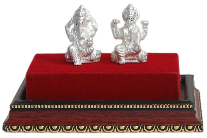 ELOISH Pure 999 Silver Action Lakshmi Ganesha Idol With Gift Box. (Silver Ornaments: 8 Grams) - Image 5