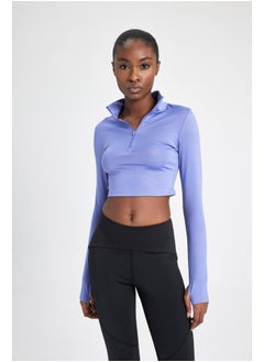 Woman Slim Fit Zip-Up Turtle Neck Knitted Long Sleeve T-Shirt