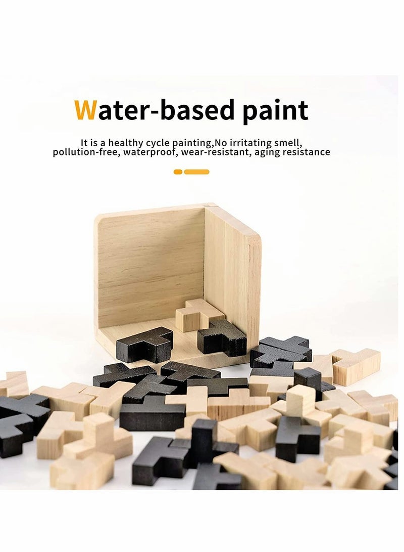 Wooden Puzzles Brain Teaser Two Color 54 T Shaped Blocks Geometric Intellectual Puzzle Educational Toy for Toddlers Kids and Adults Creativity Problem Solving - Image 2