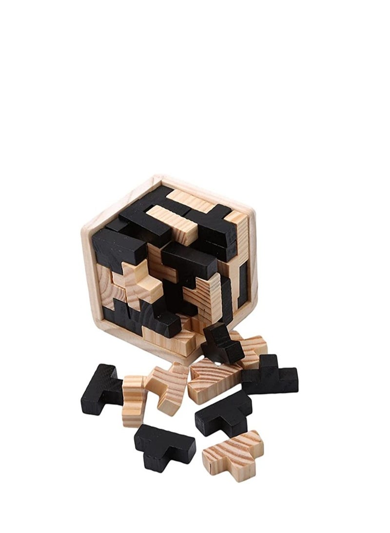 Wooden Puzzles Brain Teaser Two Color 54 T Shaped Blocks Geometric Intellectual Puzzle Educational Toy for Toddlers Kids and Adults Creativity Problem Solving - Image 1