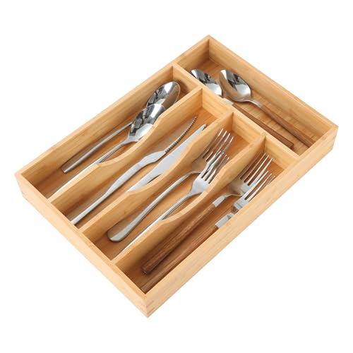 Upassion Bamboo Kitchen Drawer Organizer, 8.25 Inch Utensil Organizer Silverware Utensil Holder for Samll Drawer, Silverware Organizer for Cutlery Knives, Natural - Image 1