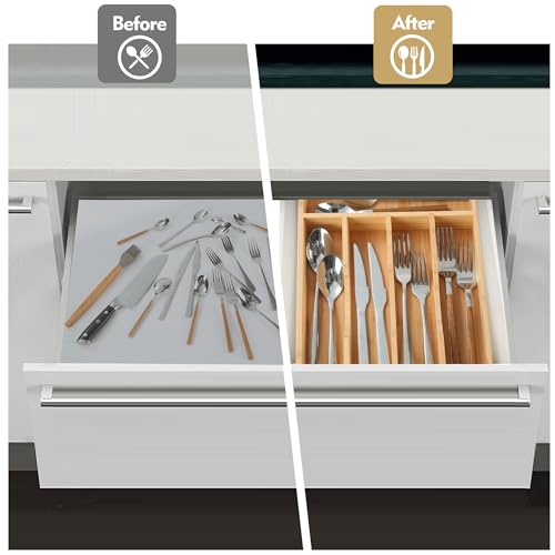 Upassion Bamboo Kitchen Drawer Organizer, 8.25 Inch Utensil Organizer Silverware Utensil Holder for Samll Drawer, Silverware Organizer for Cutlery Knives, Natural - Image 5