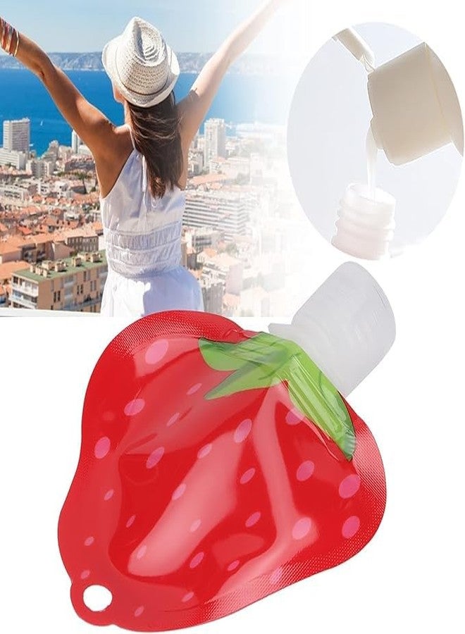 Jukusa Mini Travel Reusable Containers | Leakproof Pouches in Cute Red Strawberry, Red Mushroom, and Purple Brinjal Designs | Portable, Refillable, Safe for Shampoo & Lotion(30ml.,Set of 3) - Image 3