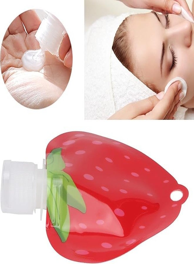 Jukusa Mini Travel Reusable Containers | Leakproof Pouches in Cute Red Strawberry, Red Mushroom, and Purple Brinjal Designs | Portable, Refillable, Safe for Shampoo & Lotion(30ml.,Set of 3) - Image 2
