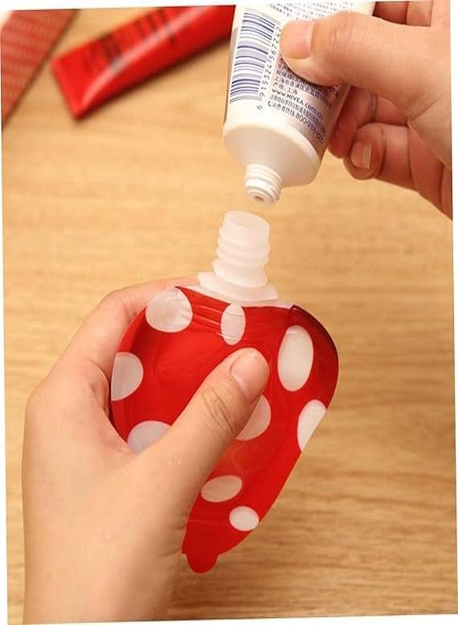 Jukusa Mini Travel Reusable Containers | Leakproof Pouches in Cute Red Strawberry, Red Mushroom, and Purple Brinjal Designs | Portable, Refillable, Safe for Shampoo & Lotion(30ml.,Set of 3) - Image 5