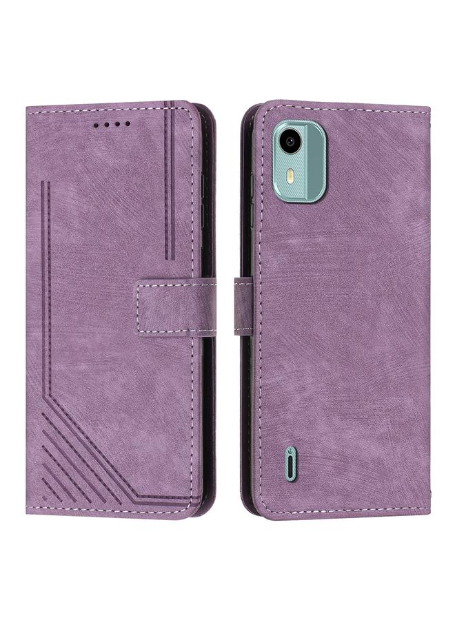 اس-توب جراب هاتف Nokia C12 من الجلد بتصميم مخطط مع حبل تعليق - Image 2