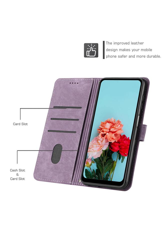 اس-توب جراب هاتف Nokia C12 من الجلد بتصميم مخطط مع حبل تعليق - Image 4