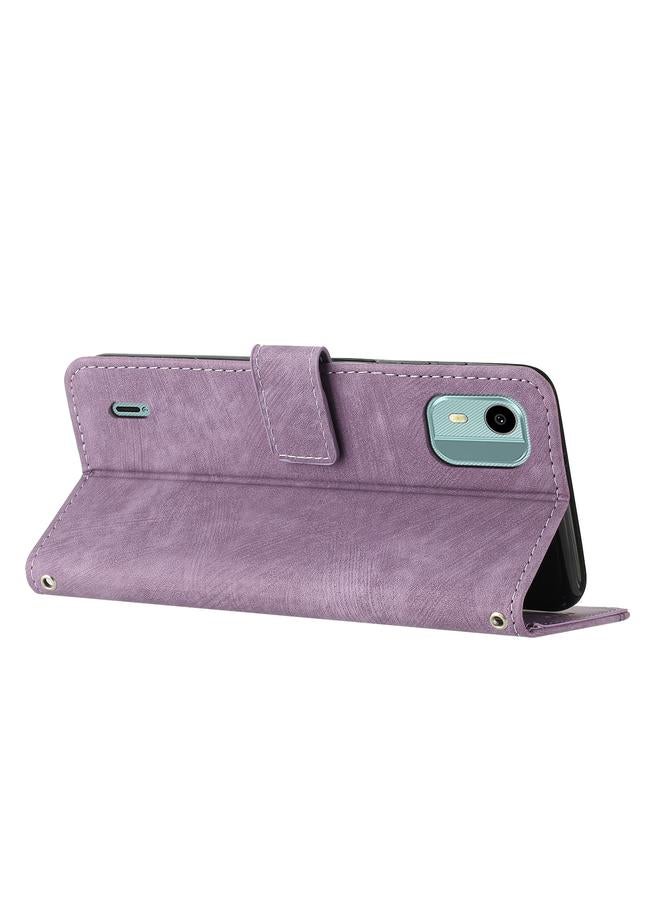 اس-توب جراب هاتف Nokia C12 من الجلد بتصميم مخطط مع حبل تعليق - Image 3