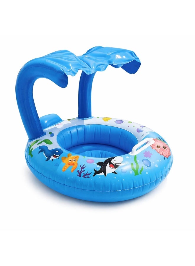 Children's swimming float with inflatable sunshade - Colorful round safety float with sunshade - Suitable for babies and toddlers to enjoy the water in summer and swimming pools, size 80 (blue) - Image 4