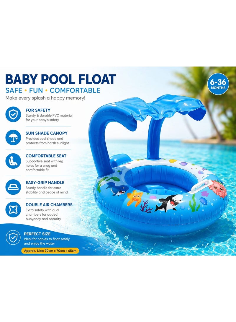 Children's swimming float with inflatable sunshade - Colorful round safety float with sunshade - Suitable for babies and toddlers to enjoy the water in summer and swimming pools, size 80 (blue) - Image 2