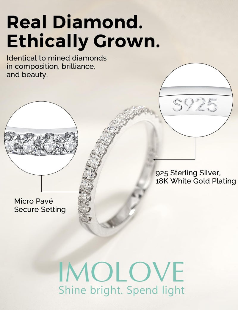IMOLOVE Lab Grown Diamond Wedding Bands for Women, 0.42 Carat Eternity Rings in 18K White Gold Plated Sterling Silver Size 8 - Image 2