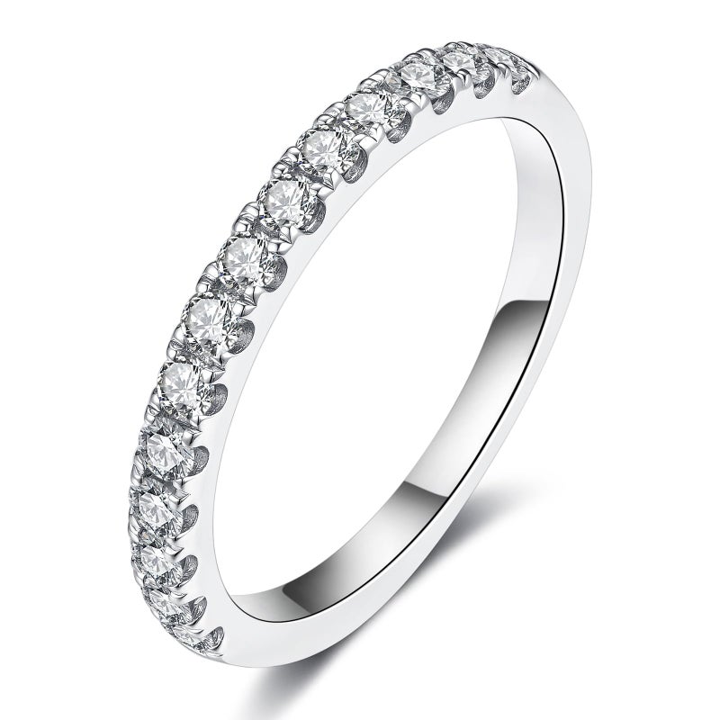 IMOLOVE Lab Grown Diamond Wedding Bands for Women, 0.42 Carat Eternity Rings in 18K White Gold Plated Sterling Silver Size 8 - Image 1