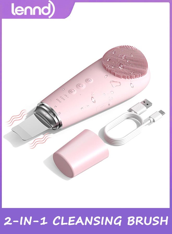 LENND Silicone Face Scrubber，2-In-1 Facial Cleansing Brush & Skin Spatula，Blackhead Remover Pore Cleaner for Face & Nose，IPX7 Waterproof Exfoliating Massager Deep Cleansing - Image 1
