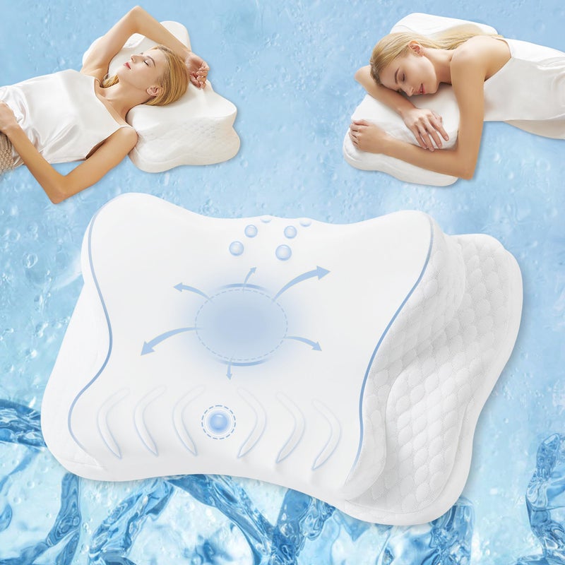 Releep Adjustable Neck Pillow, Contour Neck Support Pillow, Memory Foam Bed Pillow for Back Stomach Sleeper, White - Image 1