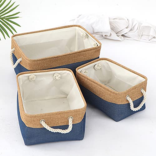 Kuber Industries Kuber Industries 3 Piece Foldable Storage Basket With Handle3 Stackable Sizes Storage OrganizerIdol For Home Dcor Storing Toys Kids Clothes KhakiBlue  - Image 1