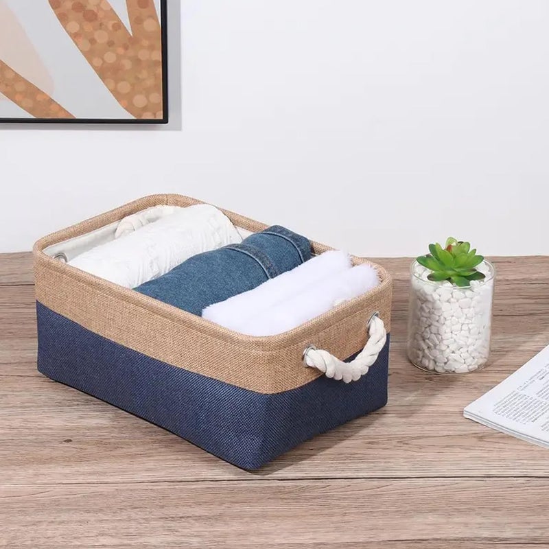 Kuber Industries Kuber Industries 3 Piece Foldable Storage Basket With Handle3 Stackable Sizes Storage OrganizerIdol For Home Dcor Storing Toys Kids Clothes KhakiBlue  - Image 4