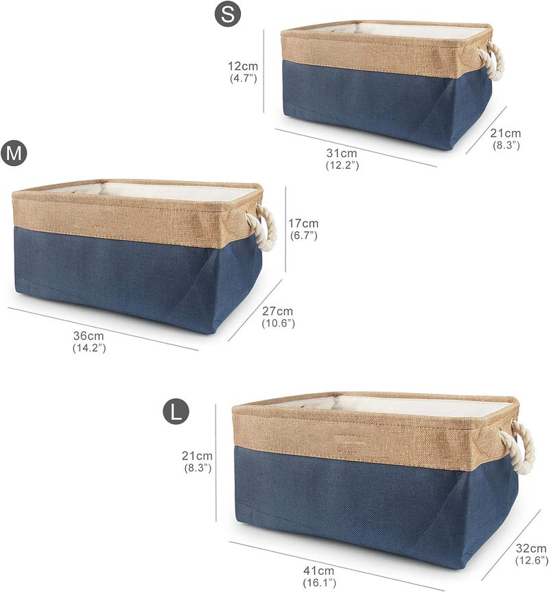 Kuber Industries Kuber Industries 3 Piece Foldable Storage Basket With Handle3 Stackable Sizes Storage OrganizerIdol For Home Dcor Storing Toys Kids Clothes KhakiBlue  - Image 3
