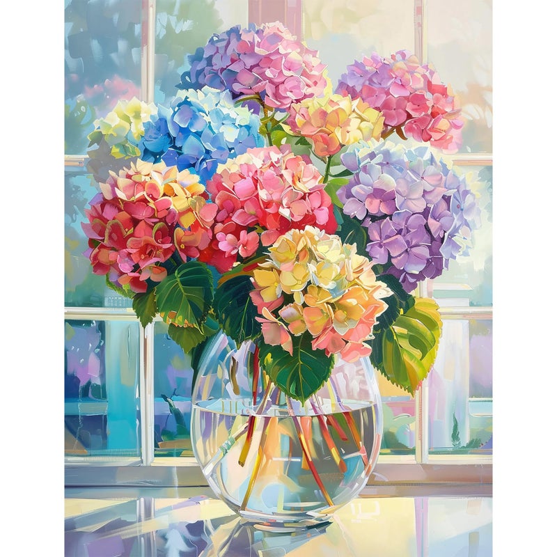 Ohhvvow Hydrangea Flower Diamond Art Painting Kits for Adults, 12x16 Inch 5D Full Drill Round Diamond Dots Paintings for Beginners Gem Art Painting Kits DIY Crafts - Image 1