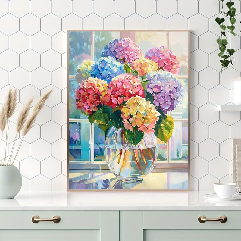 Ohhvvow Hydrangea Flower Diamond Art Painting Kits for Adults, 12x16 Inch 5D Full Drill Round Diamond Dots Paintings for Beginners Gem Art Painting Kits DIY Crafts - Image 3