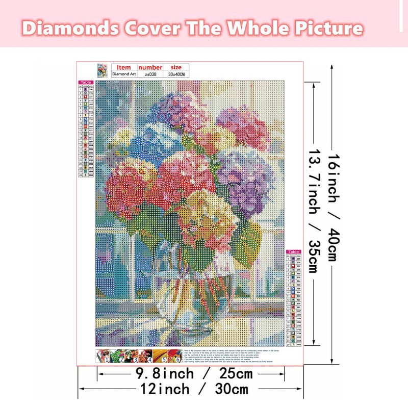 Ohhvvow Hydrangea Flower Diamond Art Painting Kits for Adults, 12x16 Inch 5D Full Drill Round Diamond Dots Paintings for Beginners Gem Art Painting Kits DIY Crafts - Image 5