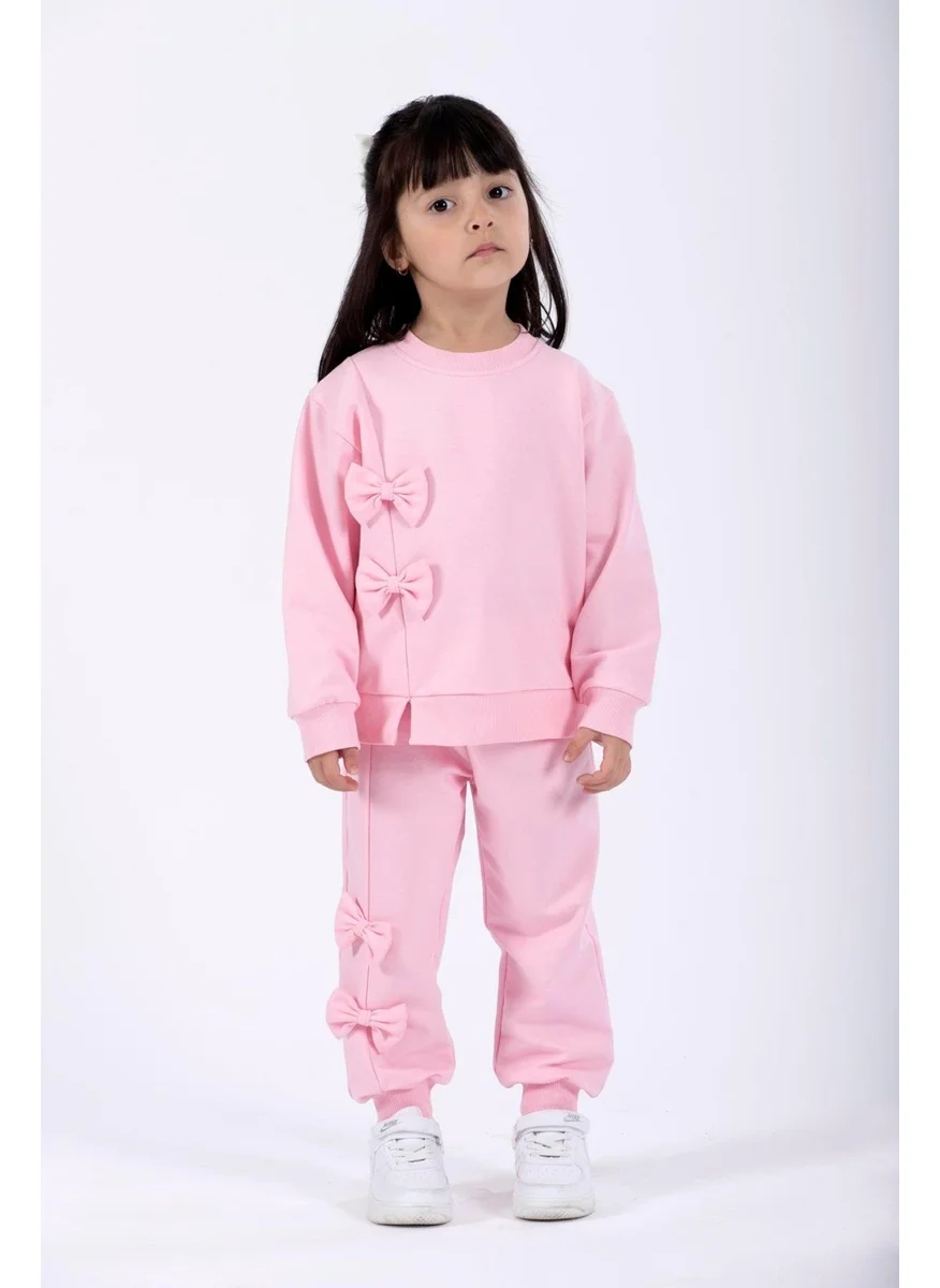 زيبكيدز Light Pink Color Girl Tracksuit with Front Bow