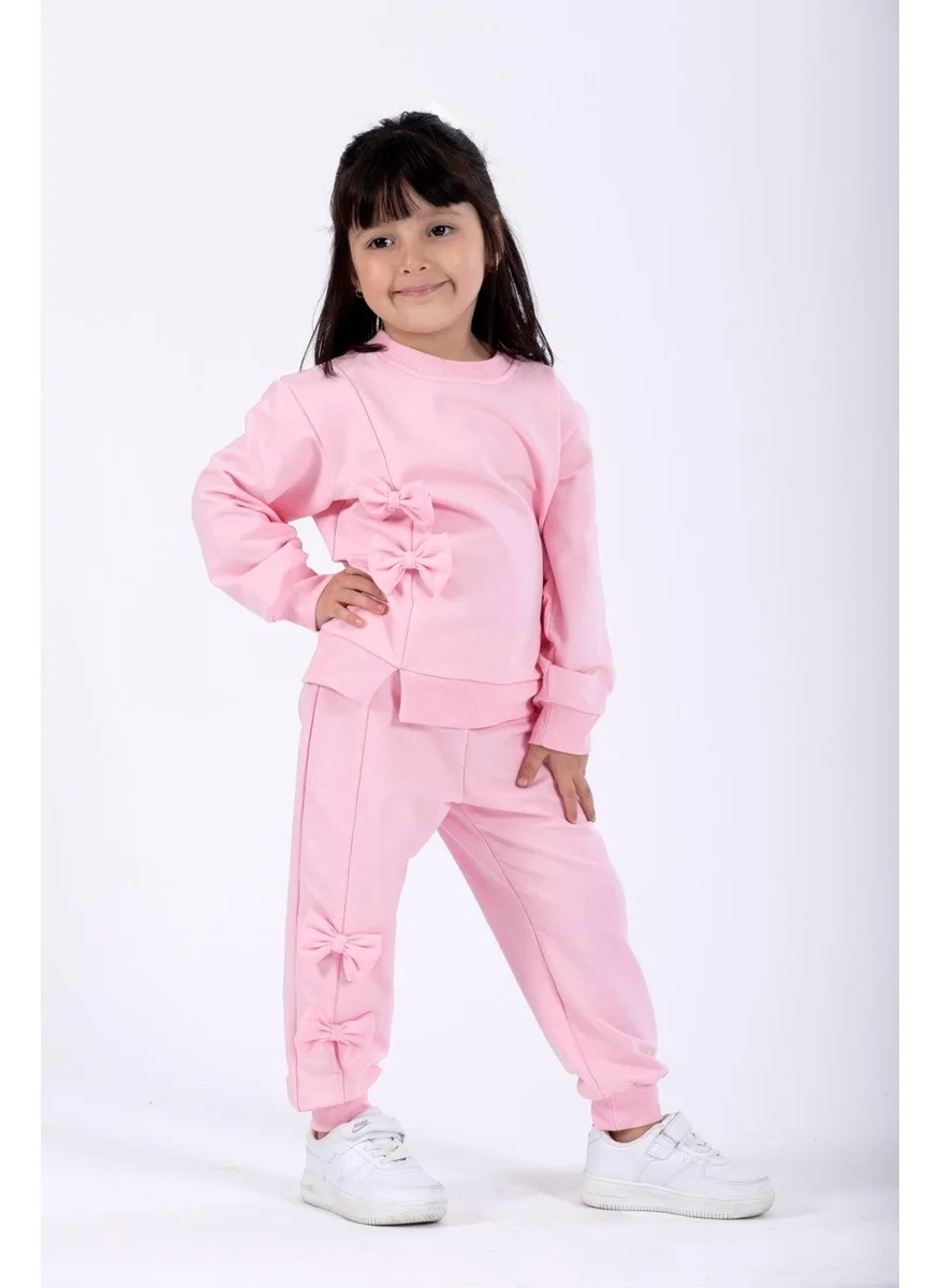 زيبكيدز Light Pink Color Girl Tracksuit with Front Bow