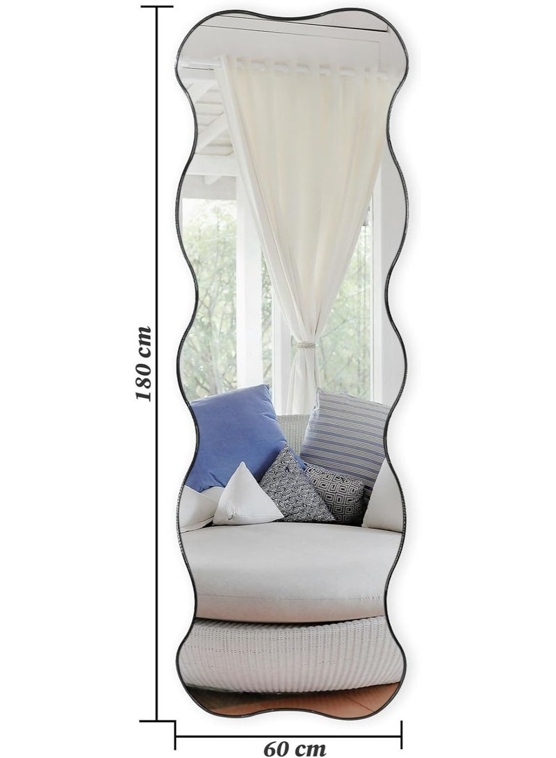 ديكور هيلز مرآة ديكور هيلز كاملة الطول - مرآة بإطار صدفي كامل الجسم مع حامل قابل للطي وحامل حائط | مرآة زينة قائمة لغرفة النوم، غرفة المعيشة، غرفة الملابس (160×60 و180×60 سم) سوداء - قطعة واحدة - Image 2