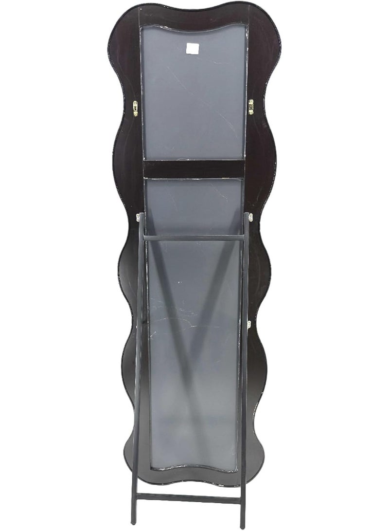 ديكور هيلز مرآة ديكور هيلز كاملة الطول - مرآة بإطار صدفي كامل الجسم مع حامل قابل للطي وحامل حائط | مرآة زينة قائمة لغرفة النوم، غرفة المعيشة، غرفة الملابس (160×60 و180×60 سم) سوداء - قطعة واحدة - Image 3