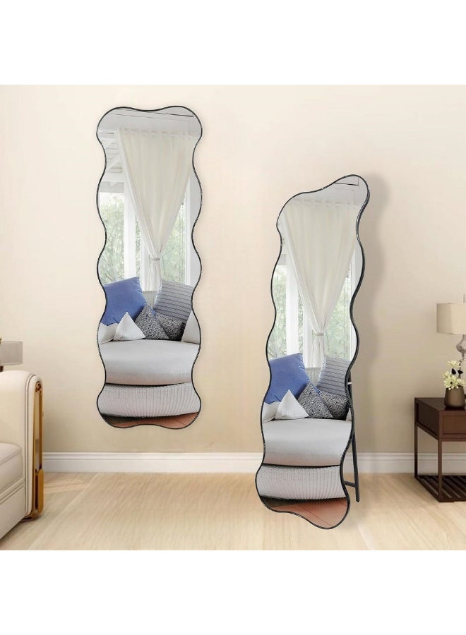 ديكور هيلز مرآة ديكور هيلز كاملة الطول - مرآة بإطار صدفي كامل الجسم مع حامل قابل للطي وحامل حائط | مرآة زينة قائمة لغرفة النوم، غرفة المعيشة، غرفة الملابس (160×60 و180×60 سم) سوداء - قطعة واحدة - Image 4