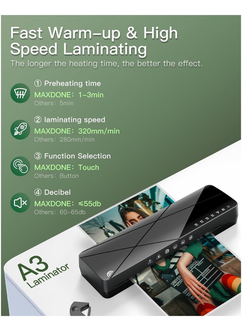 A3 Laminating Machine Set - Hot and Cold Thermal Laminator 13 Inches with Laminating Sheets, 5-in-1 Lamination Machine with 6 Laminating Modes and Auto-Off for Home Office School - Image 3