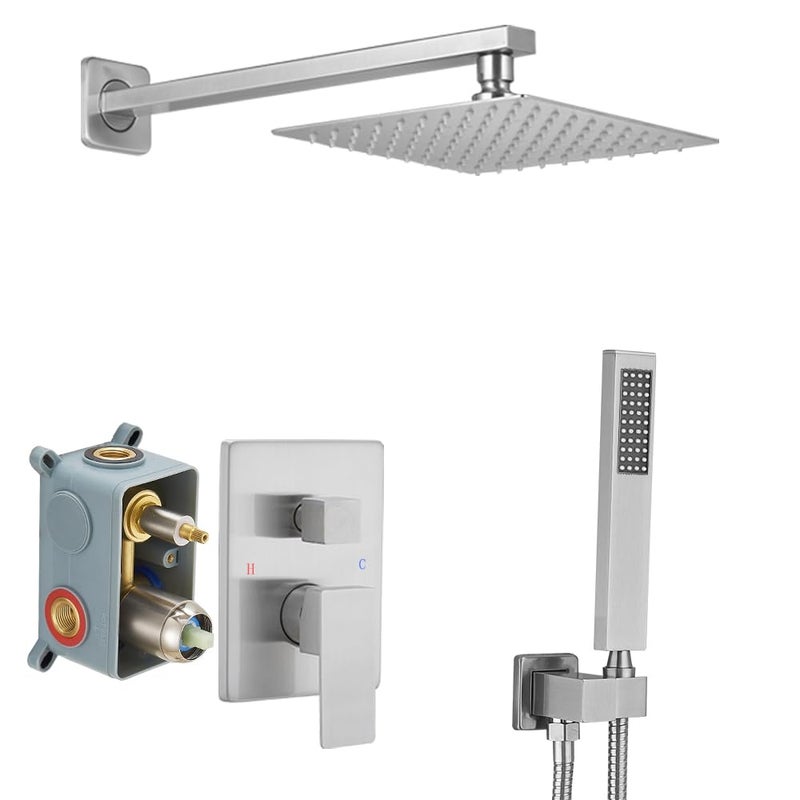 Heable Brushed Nickel Shower System Brass Bathroom Luxury Rain Mixer Shower Combo Set Wall Mounted Rainfall Shower Head System Shower Faucet Roughin Valve Body and Trim Included