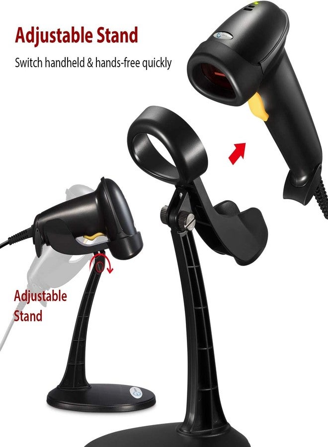 Esky Barcode Scanner with Stand, 2 Pack Wired Handheld Bar Code Scanner, Esky Automatic 1D Laser Scanner Support Windows/Mac/Linux for Store, Supermarket, Warehouse, Library Book - Image 2