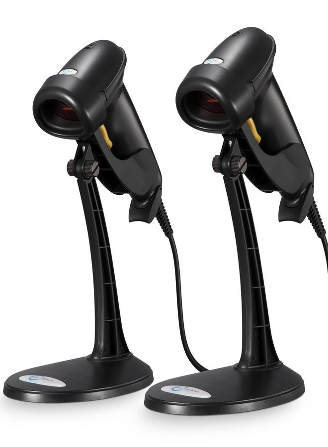 Esky Barcode Scanner with Stand, 2 Pack Wired Handheld Bar Code Scanner, Esky Automatic 1D Laser Scanner Support Windows/Mac/Linux for Store, Supermarket, Warehouse, Library Book - Image 1