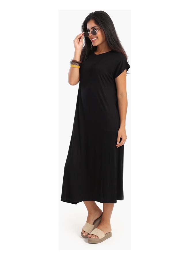 Clue Solid Viscose Midi Dress  - Image 2