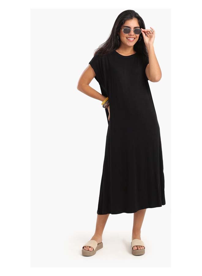 Clue Solid Viscose Midi Dress  - Image 1