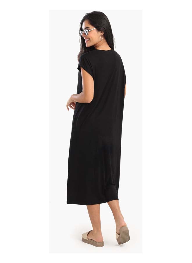 Clue Solid Viscose Midi Dress  - Image 3