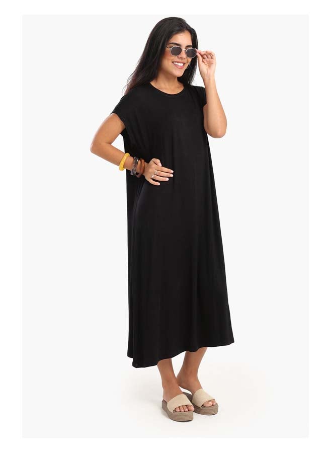 Clue Solid Viscose Midi Dress  - Image 4