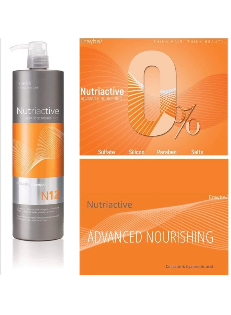 Erayba Nutriactive set, Nourishing and moisturizing with Collagen and Elastin for Brittle, Damaged and dry hair, Shampoo 500 ml, Conditioner 500 ml, N18 Colastin Conditioner, two phases 500 ml - Image 4