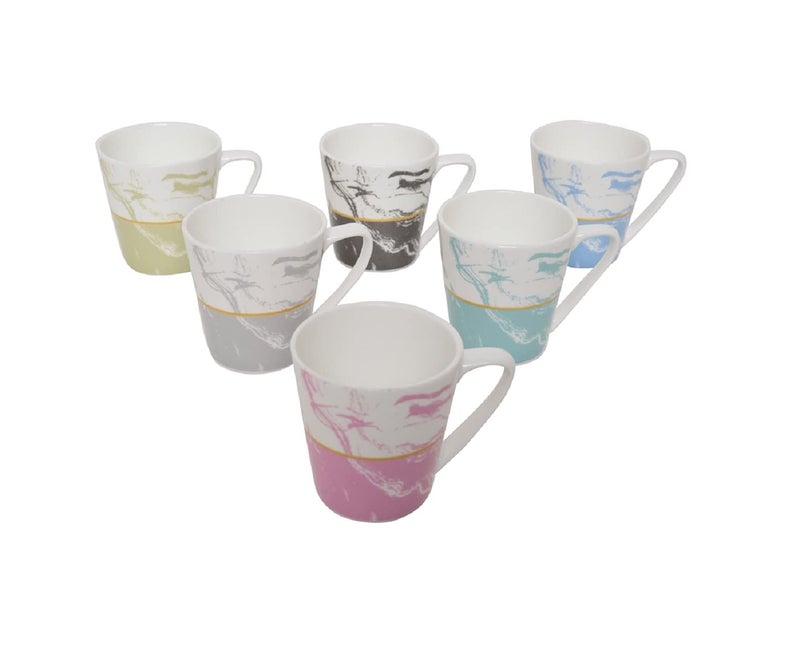 Saaikee Tea Coffee Cups for Kittchen & Dining Table Bone China Printed Set of 6 (160 ML) (Multicolor) - Image 1