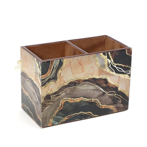 DULI Multipurpose Stand, Cutlery Holder, Spoon Stand, Table Organizer with 2 Sections, Chammach Stand (10cm x 15cm) (MCDPSDbl- Marble) - Image 2