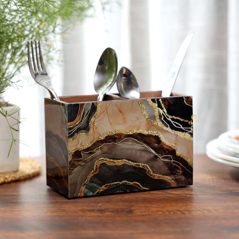 DULI Multipurpose Stand, Cutlery Holder, Spoon Stand, Table Organizer with 2 Sections, Chammach Stand (10cm x 15cm) (MCDPSDbl- Marble) - Image 5