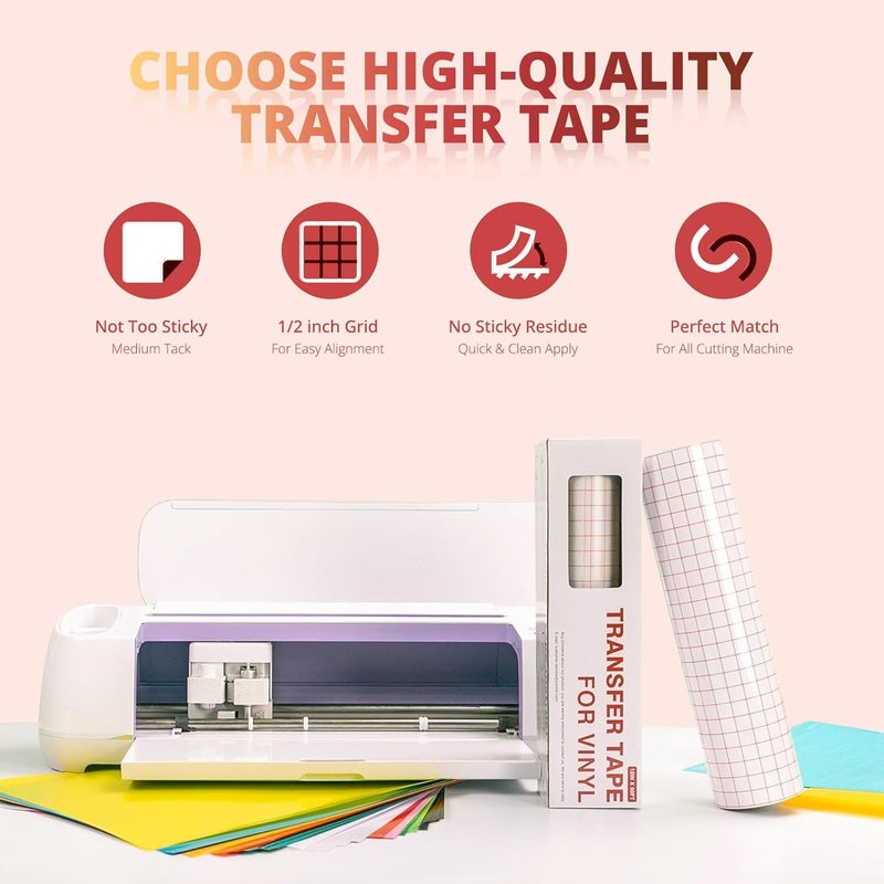 YRYM HT Clear Vinyl Transfer Paper Tape Roll - 12 x 50 FT w/Alignment Grid Application Tape Compatible with Cricut Explore & Maker Machines, Adhesive Vinyl for Decals, Signs, Windows, Stickers - Image 2